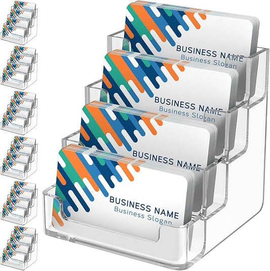 MaxGear Clear Business Card Holder, Acrylic Business Card Stand for Desk with 4 Tier, Clear Plastic Cards Display Holder for Exhibition, Home and Office, 320 Cards Capacity, 4 Pocket, 6 Pack
