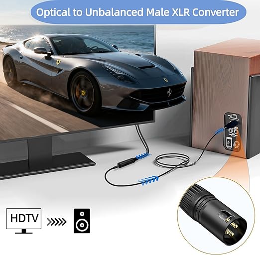 192KHz DAC Optical to XLR Converter,Optical Audio Cable to Unbalanced Male XLR Audio Cord Adapter,Digital to Analog Audio Converter for HDTV,DVD,Set-top Boxes(O-ptical to XL R Only) Cable -3.3FT