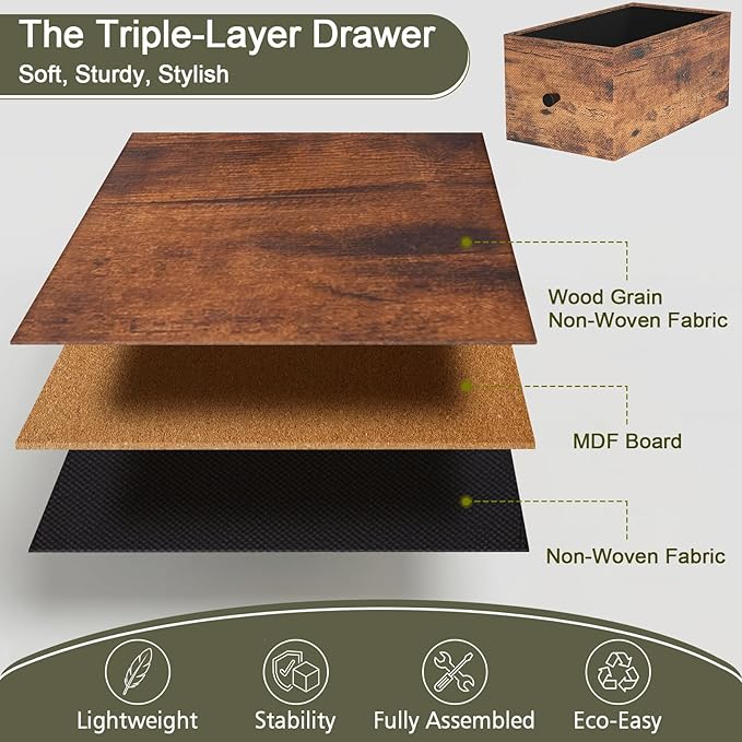 LOAKEKEL Narrow End Table Living Room with Charging Station, Skinny Side Table with Fabric Drawers, Slim LED Nightstand for Bedroom, Small Spaces, Couch, Rustic Brown, HETNDP02LPBR-1