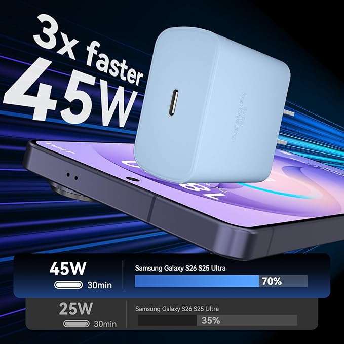 45W USB C Super Fast Charger Type C Charger Fast Charging Android Phone Charger Block with 10FT Type C Charging Cable for Samsung Galaxy S26 Ultra/S26/S26+/S25/S25 Ultra/S25+/S24 Ultra/S23 Ultra/S22