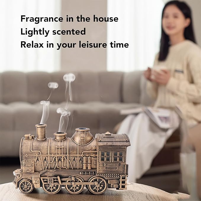 Humidifiers for Bedroom, 300ml Dual Mist Essential Oil Diffuser with Timer Train Shaped Aromatherapy Diffuser for Bedroom, Office and Desktop