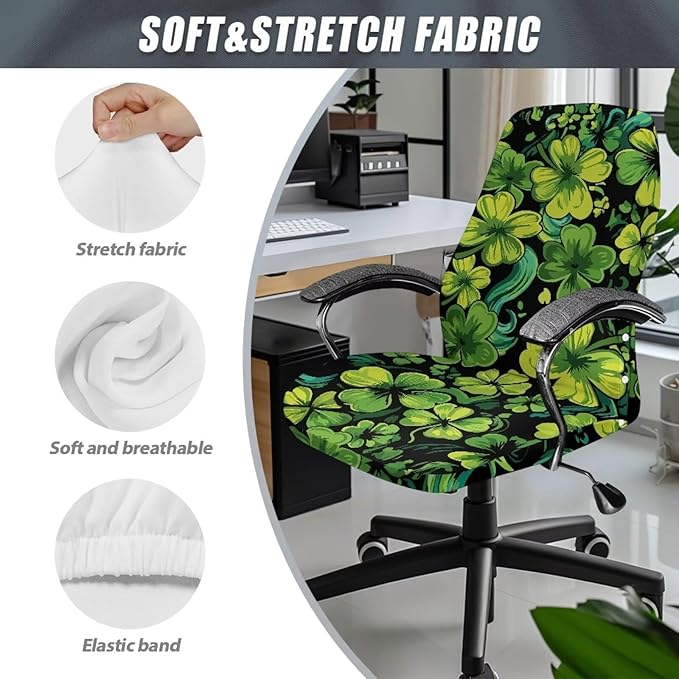 Talayituse Shamrock Leaves Print Office Chair Covers, Stretch Computer Chair Cover, Universal Boss Chairs Covers Modern Simplism Style High Back Chairs Slipcover St Patrick's Day Decor, Large