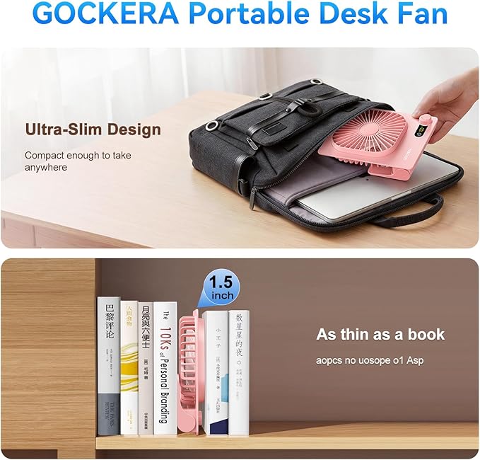 Desk Fan, 6.61''Ultra-thin Battery Powered Fan with Powerful Wind,100 Speeds Adjustable&Digital Display,Timer,Ultra-quiet Small Portable Fan for Bedroom,Office,Travel (White and Pink, 5000mAh)