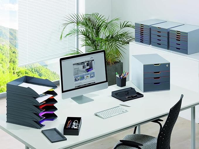 Durable Varicolor 4 Drawer Unit - Gray Desktop Drawer Set with 4 Color Coded Draws - Letter to Folio Size Files - Perfect for Storing Documents and Paper Work