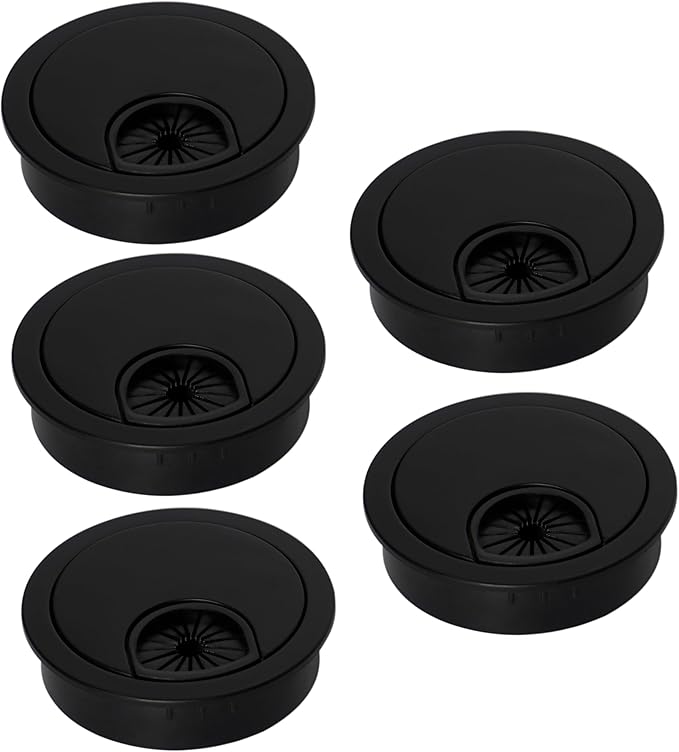 Signite 5 Pcs Plastic Desk Cable Grommet 2-1/2" –Durable Desk Hole Cover for Wire Management, Desks Cord Grommet for Workstations, Tables, Countertops 60mm Hole Cover for Home & Office Use - (Z-Black)