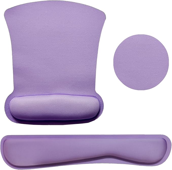 Keyboard Wrist Rest Pad Mouse Pad with Wrist Support Set of 3, Gaming Mousepad with Non-Slip Rubber Base, Ergonomic Memory Foam Mouse Cushion Support for Home Office Laptop Computer, Purple