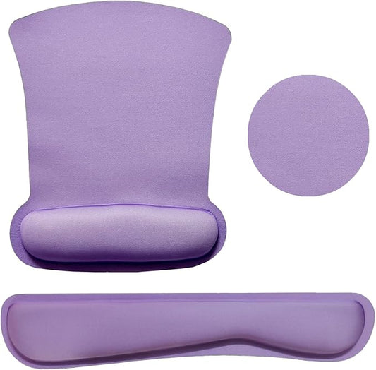 Keyboard Wrist Rest Pad Mouse Pad with Wrist Support Set of 3, Gaming Mousepad with Non-Slip Rubber Base, Ergonomic Memory Foam Mouse Cushion Support for Home Office Laptop Computer, Purple