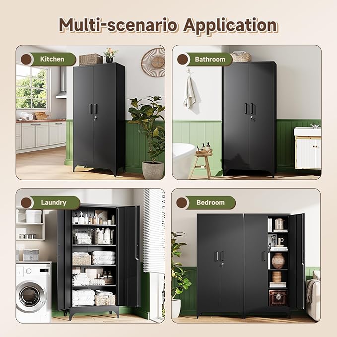 Letaya 71" H Metal Storage Cabinet with 2 Doors and 4 Shelves,Tall Kitchen Pantry Cabinets,Utility Pantry Organizers for Cupboard/Dining/Bathroom/Home Office/Garage, Steel Tool Cabinets