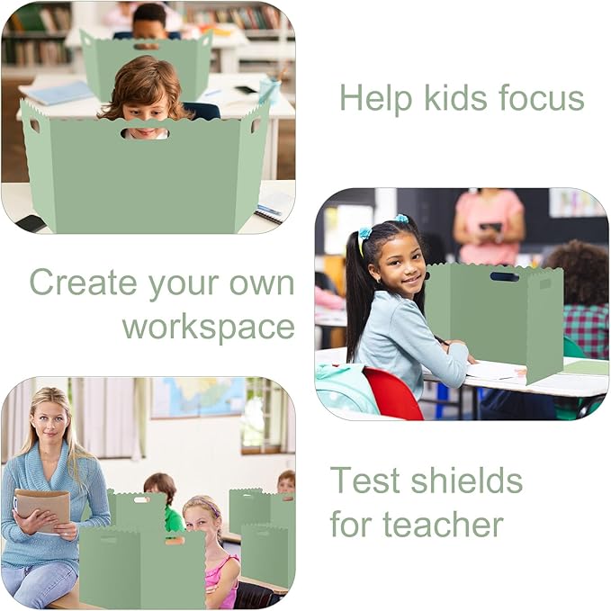 FYSUIMU 24Pcs Student Desk Privacy Boards Sage Green Classroom Desk Divider Shield Privacy Panel Folders Screen Partition for School Teacher Student Test Supplies