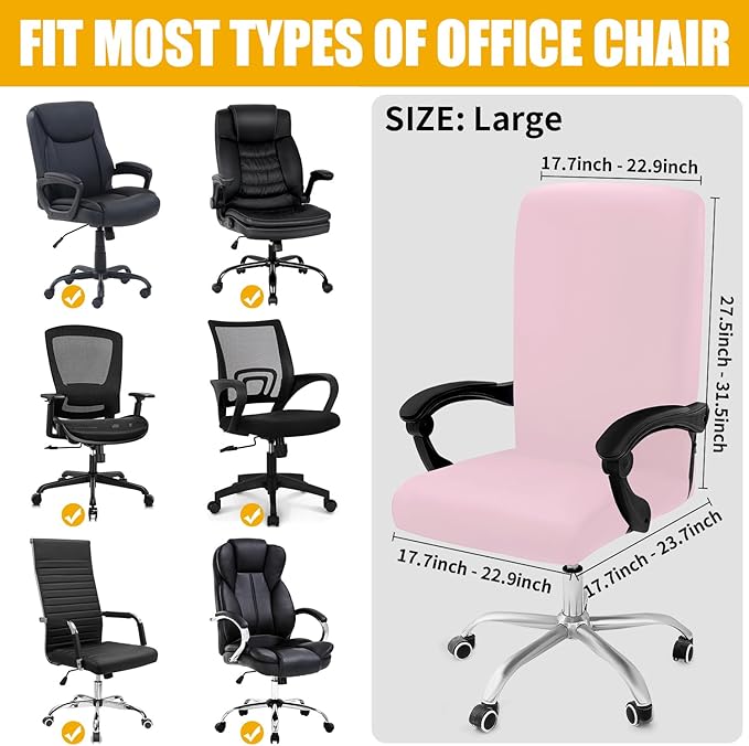 Smiry Stretch Printed Office Computer Chair Covers, Universal Desk Rotating Chair Slipcovers Removable Washable, Soft Fit Anti-Dust Spandex Protector Cover with Zipper, Pink
