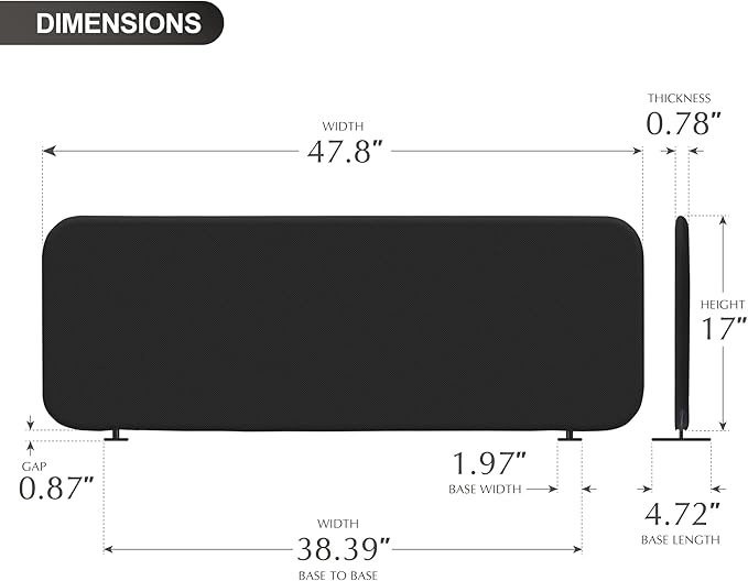 DECOLAB Desk Divider, Movable Privacy Panel Partition for Home Office, Student, Classroom, Study, Freestanding, Scratch-Resistant, 48"x18", Midnight
