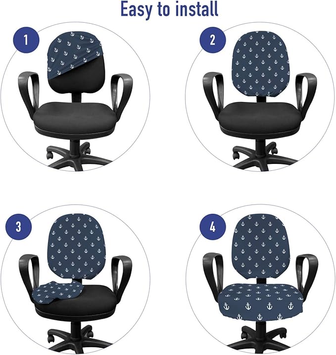 Ambesonne Marine Office Chair Slipcover, Nautical Classic Pattern Little Anchor Sea Travel Cruise Theme Sailor Minimal, Decorative Stretch and Washable Fabric Cover, Standard Size, Bluegrey White