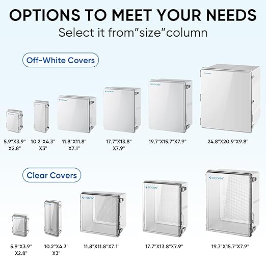 TICONN Outdoor Electrical Box Waterproof, Junction Box IP67 ABS Plastic Enclosure with Hinged Cover with Mounting Plate, Wall Brackets, Cable Glands (Off-White, 10.2"x4.3"x3.0")