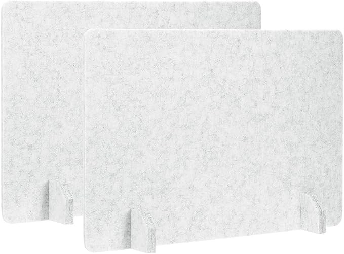 PATIKIL Desk Dividers 24" x 16", 2 Pack Desk Privacy Panel Freestanding Noise Reducing Partition Acoustic Panel with 4Pcs Support Feet for Testing Office Home Library, Light Gray Style C