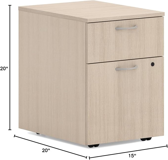 HON MOD 2 Drawer File Cabinet On Wheels, Mobile Pedestal for Filing Cabinets for Home Office, 15" W Portable Storage, Desert Oak