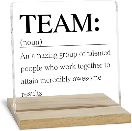 Team Definition Acrylic Plaque, Inspirational Desk Decor Sign for Women Coworker