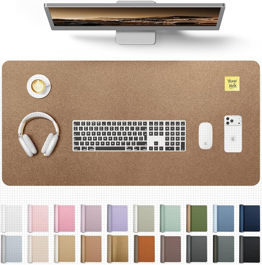 YSAGi Leather Desk Protector, Office Mat, Large Mouse Mat, Non-Slip PU Leather Blotter, Laptop Pad, Waterproof Writing Pad for Office and Home (Bronze, 31.5" x 15.8")