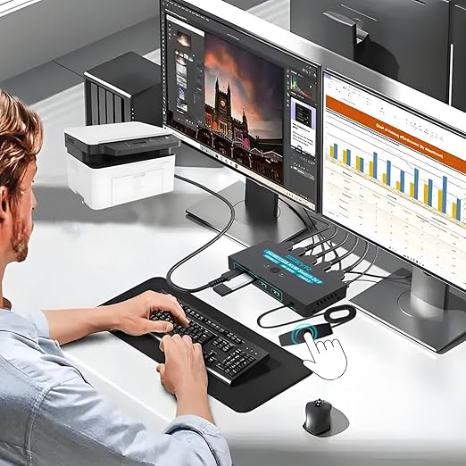 SGEYR USB 3.0 HDMI KVM Switch 1 Monitors 2 Computers,KVM Switch 2 Port HDMI 4K@60HzKVM Switches for 2 Computers Sharing Monitor Keyboard Mouse Hard Drives Printer, 2USB Cable and Controller
