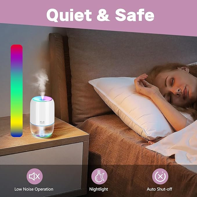 Mini Humidifiers for Bedroom, 200ml Small Humidifier for Home Plant, Room Humidifiers for Bedroom Auto Shut-off Top Fill Humidifier for Car Office Desktop, White