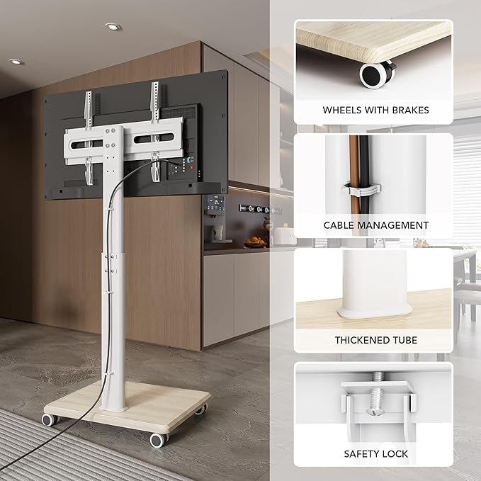 AX WABER Mobile TV Stand for 27 to 65 Inch TVs,Portable Rolling TV Cart on Wheels, Tall Universal Floor Stands with Swivel Mount, Height Adjustable Sleeking Standing Mount Fit Corner, Bedroom, Outdoor