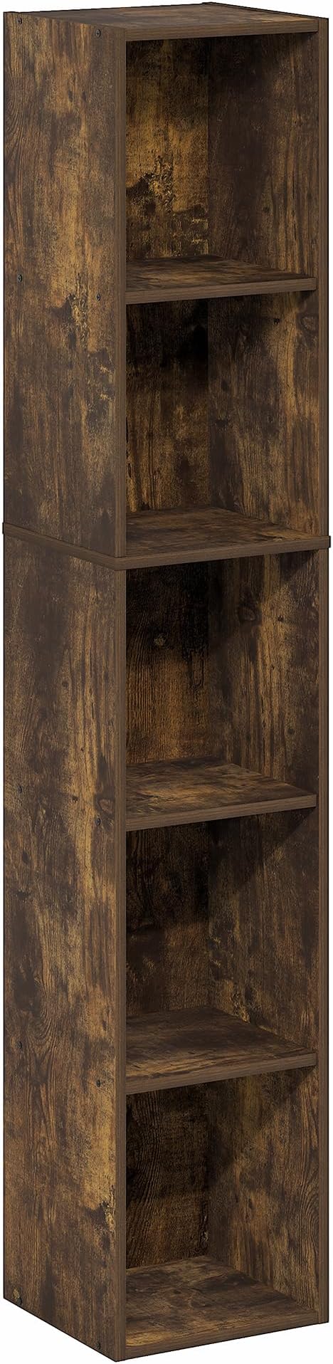 Furinno Fulda Book Shelf, 5-Tier Tall Narrow Bookshelf, Standing Bookcase with 10-in Width Storage Shelf, 9.3 x 9.8 x 51.9, for Organization Storage, for Living Room, Bedroom, Home Office, Amber Pine