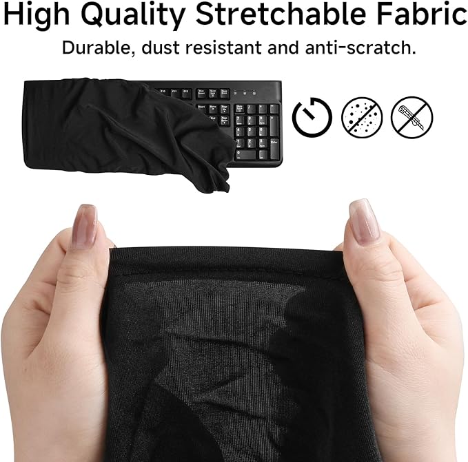 Keyboard Dust Cover, Covers Most 75% 80% 96% and Full Standard Size PC Keyboards, Stretch Fabric Anti-Dust Keyboard Sleeve Fits Keyboards from 14.9" x 5.9" up to 19.5" x 7.5", (Black, M)
