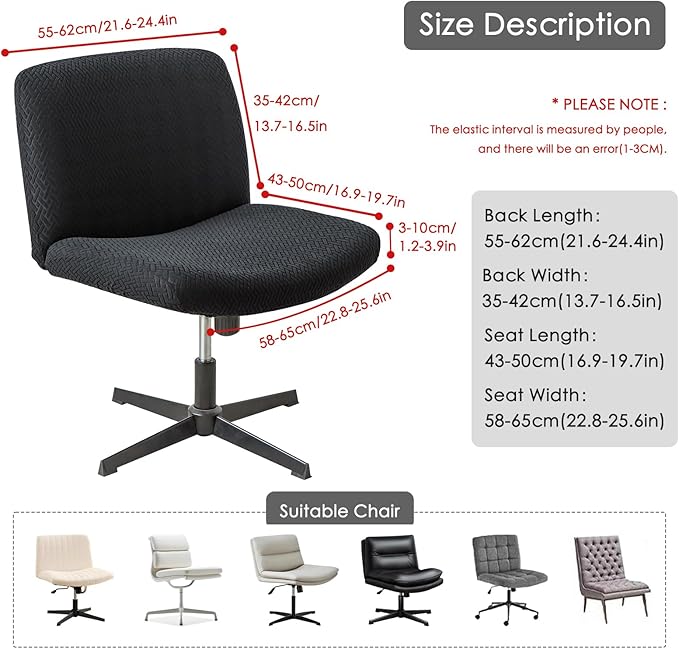 Criss Cross Chair Cover Armless Chair Slipcover Office Desk Chair Covers T-Shape Jacquard Mid Back Wide Seat Accent Chair Covers for Computer Chairs and Vanity Chairs(T Shape-Black)