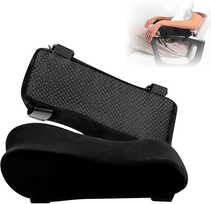 Chair Armrest Pads, Widen & Thicken Ergonomic Chair Arm Pads with Memory Foam for Office Chairs, Gaming Chair - for Elbows and Forearms Pressure Relief (2 Pack)