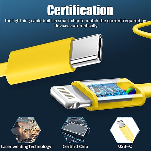 Phone 14 13 12 11 Fast Charger,10FT Long Phone Chargers Fast Charging Lightning Cable with 20W USB C Charger Block for Phone 14/14 Pro Max/13/13 Pro Max/12/12 Pro Max/11/11Pro/XS/Max/XR/X,Pad,Yellow