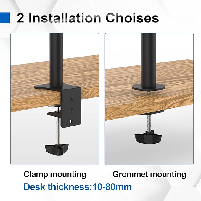 GRIFEMA Single Monitor Arm Desk Mount for 13" to 32" Screens, 2 Mouting Options with Tilt Swivel Rotation, Max. Load 10kg, VESA 75x75 100x100 GB2001-1,Black/White