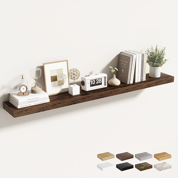 Acovy 48 Inch Floating Shelves for Wall 1 Pack, 48" Wall Shelves for Books, Storage, Decor, Wall Mounted Floating Shelf with Invisible Brackets for Kitchen, Living Room, Brown