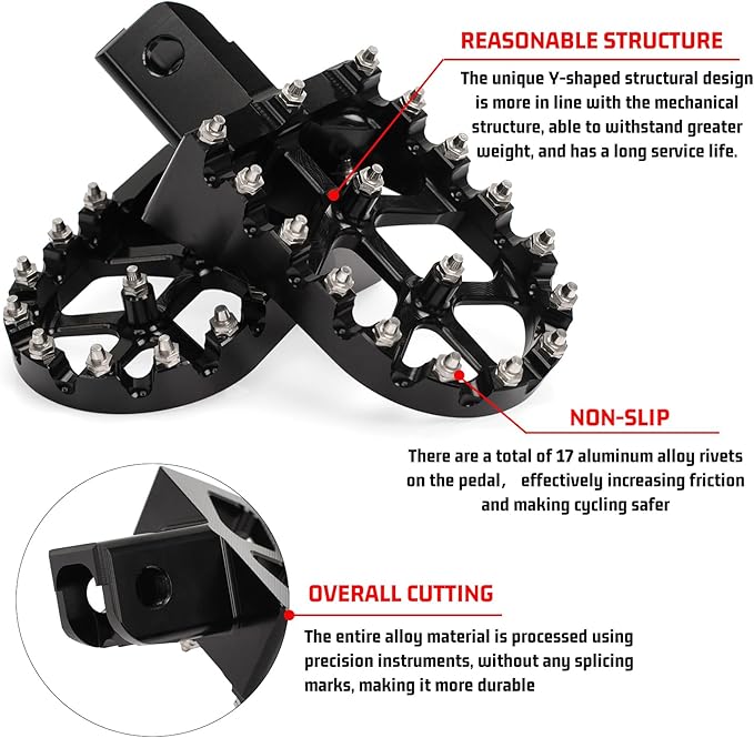 XINGWU Dirt Bike Footpegs Wide Foot Pedals CNC for CRF50 CRF70 CRF110 XR50 XR70 XR110 SSR CT200U KAYO SDG Pit Bike 50cc 70cc 80cc 90cc 100cc 110cc 125cc 150cc Mini Bike Foot Pegs Footrest Black
