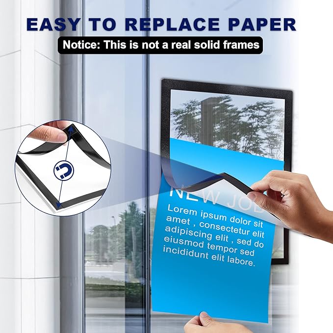 10 Pcs Magnetic Signs Holder for 8.5" x 11" Letter, Sturdy PVC Document Holder, Picture Poster Frame, Self-Adhesive for Wall/Door/Window or Magnetic for Refrigerator