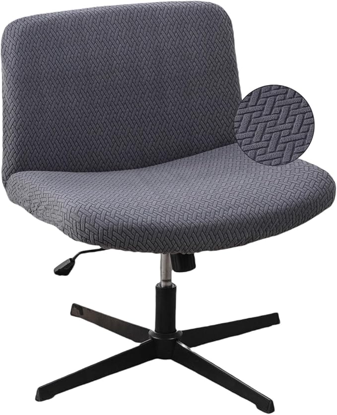 LavishCover Armless Chair Cover Office Desk Chair Cover, Waterproof and Elastic Criss Cross Chair Cover, Exquisite Vanity Chair Cover, Mid Back Wide Seat Accent Chair Covers(Grey,T-Type)