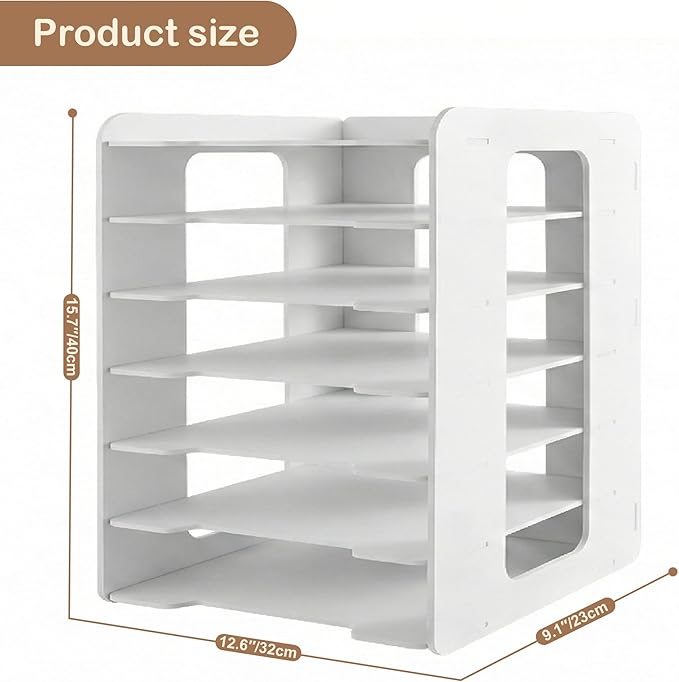 Desk Organizer, 7-Tier File Organizer for Desk, Letter Tray Paper, Desktop Document Sorter for Letter, File Folder Holder with Pen Holder for Office, Home or School- White MLT001W7