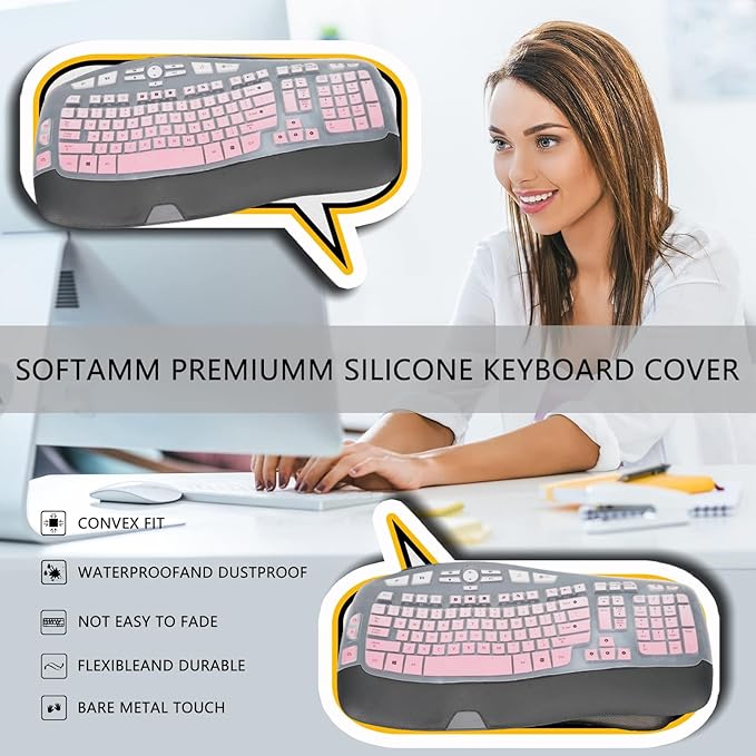 Keyboard Cover for Logitech K350 MK550 MK570 Wireless Wave Keyboard,Waterproof Silicone Keyboard Protector Skin for Logitech K350 MK550 MK570 Keyboard Protective Accessories(Gradient Pink)