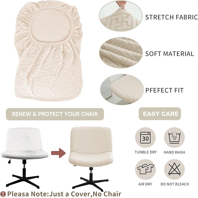 Lavish Cover Water Resistant Criss Cross Chair Cover, Jacquard Fabric Elastic Office Chair Cover,Wide Comfy Desk Chair Cover,Armless Chair Cover Protects Chair Stains and Wear(Jacquard:Beige,No Chair)