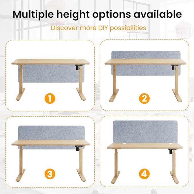 Desk Divider, Clamp On Felt Desk Privacy Panels, Acoustic Sound Absorbing Desk Partition for Office Desk, Reduce Distractions, Light Gray, 1 Pack, 24 x 48 in