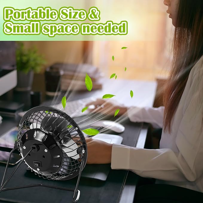 Glooglitter 4 Pcs 4" USB Small Fan Powerful Quiet 360° Adjustable Rotation Personal Metal Mini Desk Fan Summer Electric Ideal for Home Office Bedroom Desk Airflow Cooling,USB Powered Only(Black)