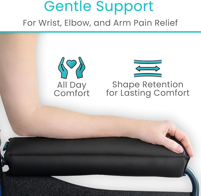 Vive Wheelchair Armrest Pads (2 PCS) - 2-in-1 Reversible Colors - Soft Cushion Arm Rest Accessories for Office Desk Transport Electric Wheel Chairs - Pressure Relief, Non-Slip - Easy-Clean Design