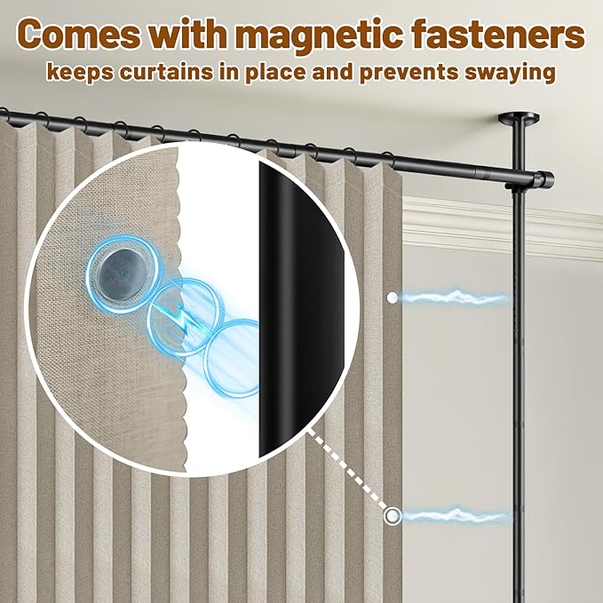 AJAZZ Room Divider Curtain (Cream White, W100 x L84 in,1 Panel)+ Curtain Rods No Drilling Adjustable Tension (H) 43-120×(W) 35-100 in, Heavy Duty Wall Divider for Apartment/Dorm