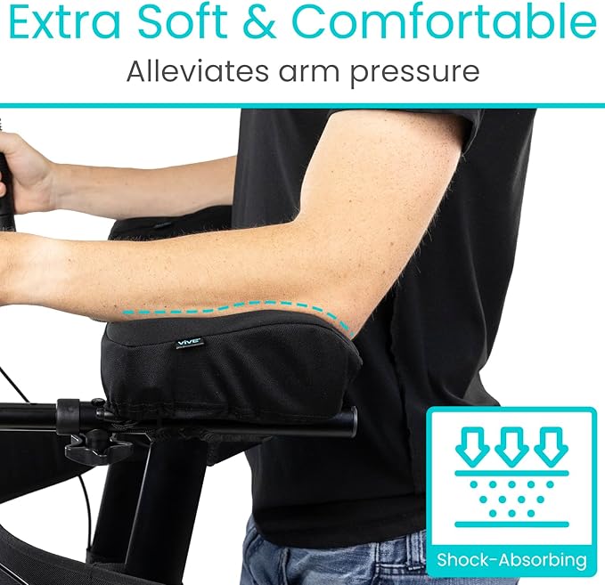 Vive Upright Walker Forearm Pads For Seniors (2 Pcs) - Foam Lightweight Armrest Cover - Stand up, Tall Upwalker Accessories - Soft, Comfortable Rest For Arms, Machine Washable - Nonslip Bottom (Black)