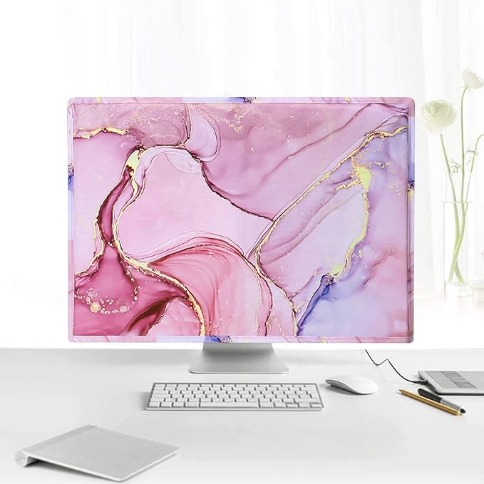 MOSISO Monitor Dust Cover 22, 23, 24, 25 inch Anti-Static Dustproof LCD/LED/HD Panel Case Computer Monitor Cover Sleeve Compatible with iMac 24 inch, 22-25 inch PC, Desktop and TV Marble MO-MBH216