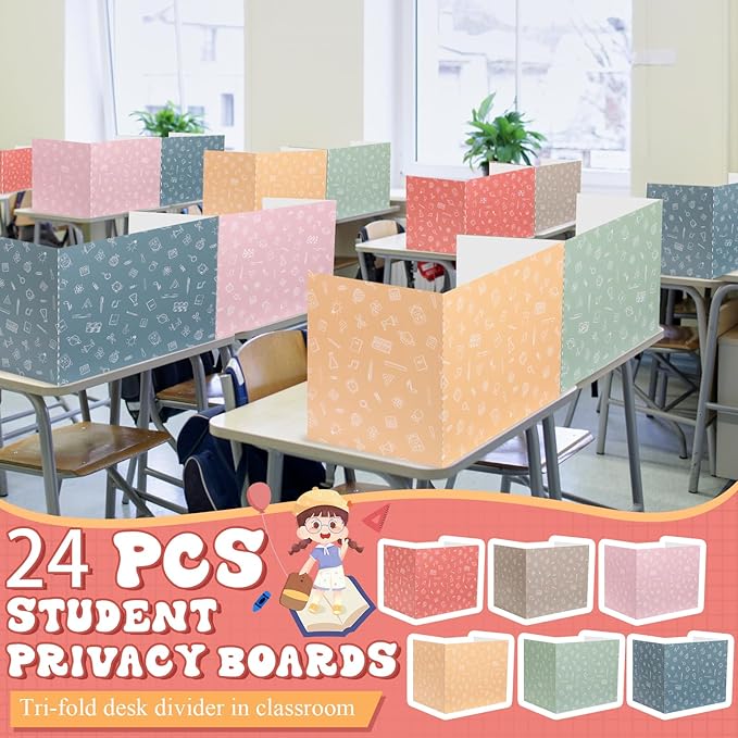 SATINIOR 24 Pcs Privacy Folders for Students, Desk Dividers for Classroom Testing, Student Privacy Boards Classroom Must Have, 12 Colors Study Panel for School Teacher Supplies(Morandi Style)