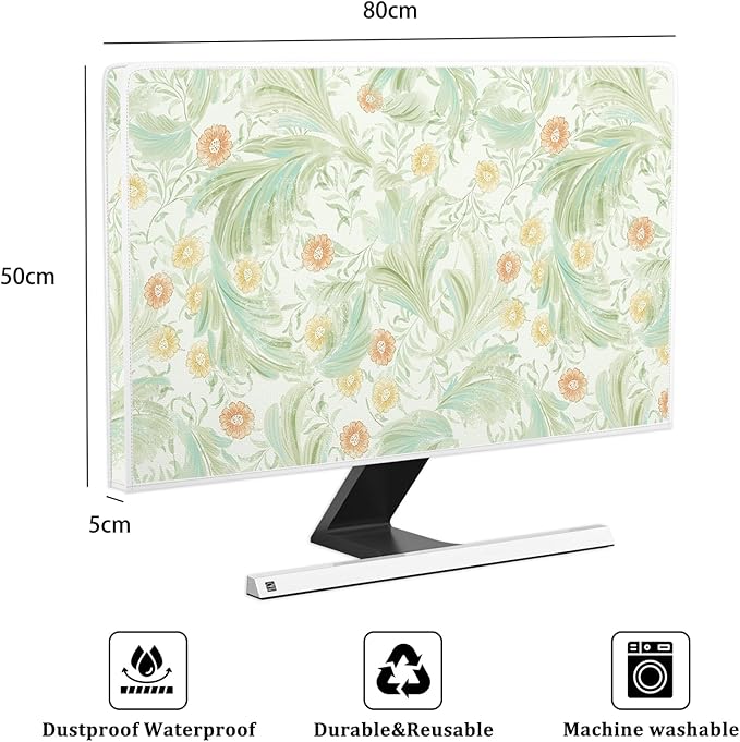 Wildflower Floral Waterproof Screen TV Dust Covers 32 Inch Flower Plant Weatherproof Screen TV Cover Anti-Static Dustproof Protective Cover for Television LED LCD OLED，Sage Green Plants