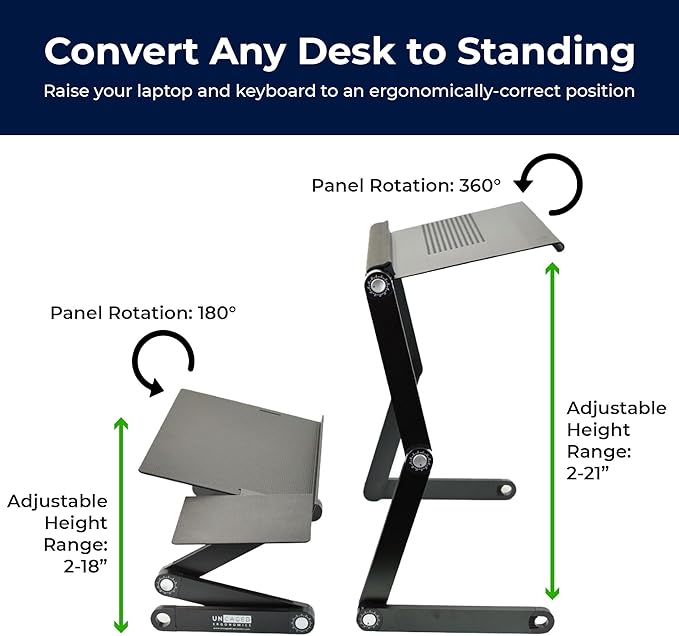 WorkEZ Adjustable Standing Desk Converter w/2 Fans & 3 USB Ports, Sit to Stand Desk Riser Monitor Standing Computer Desk, Height & Angle Negative Tilt