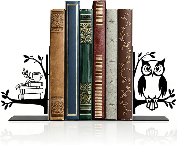 Owl Metal Bookends for Shelves, Vintage Black Owl Decorative Book Ends, Heavy Duty Rustproof Book Stoppers for Home Office & Study Desk, Ideal Gift for Owl Lovers & Book Lovers