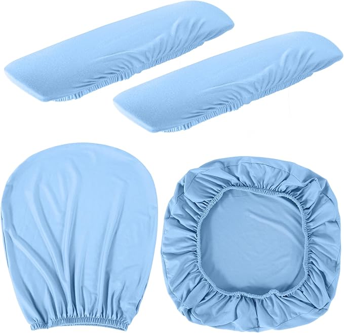 Tallew 4 Pcs Office Chair Covers Set Computer Universal Protective Stretchable Chair Seat Covers Desk Armrest Cover Pads Office Cushion Backrest for Rotating(Regular,Blue)