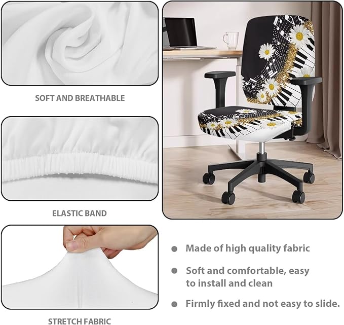 GLENLCWE Daisy Music Piano Chair Covers Universal Stretch Desk Chair Cover Non Slip Computer Chair Slipcovers Washable