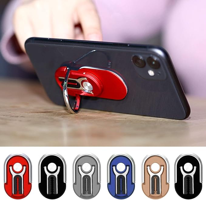 6 Pieces 3-in-1 Multipurpose Mobile Phone Bracket Holder 360 Degree Rotation Cell Phone Ring Stand for Car Home, 5 Colors
